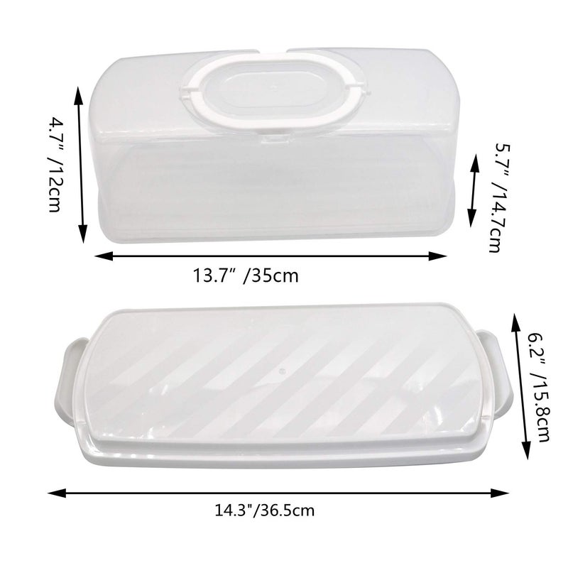 FEOOWV Portable Plastic Rectangular Loaf Bread Box with Transparent Lid, Bread Keeper for Carrying and Storing Loaf Cakes,Banana Bread,Pumpkin Bread,Quick Breads (White) - Image 2